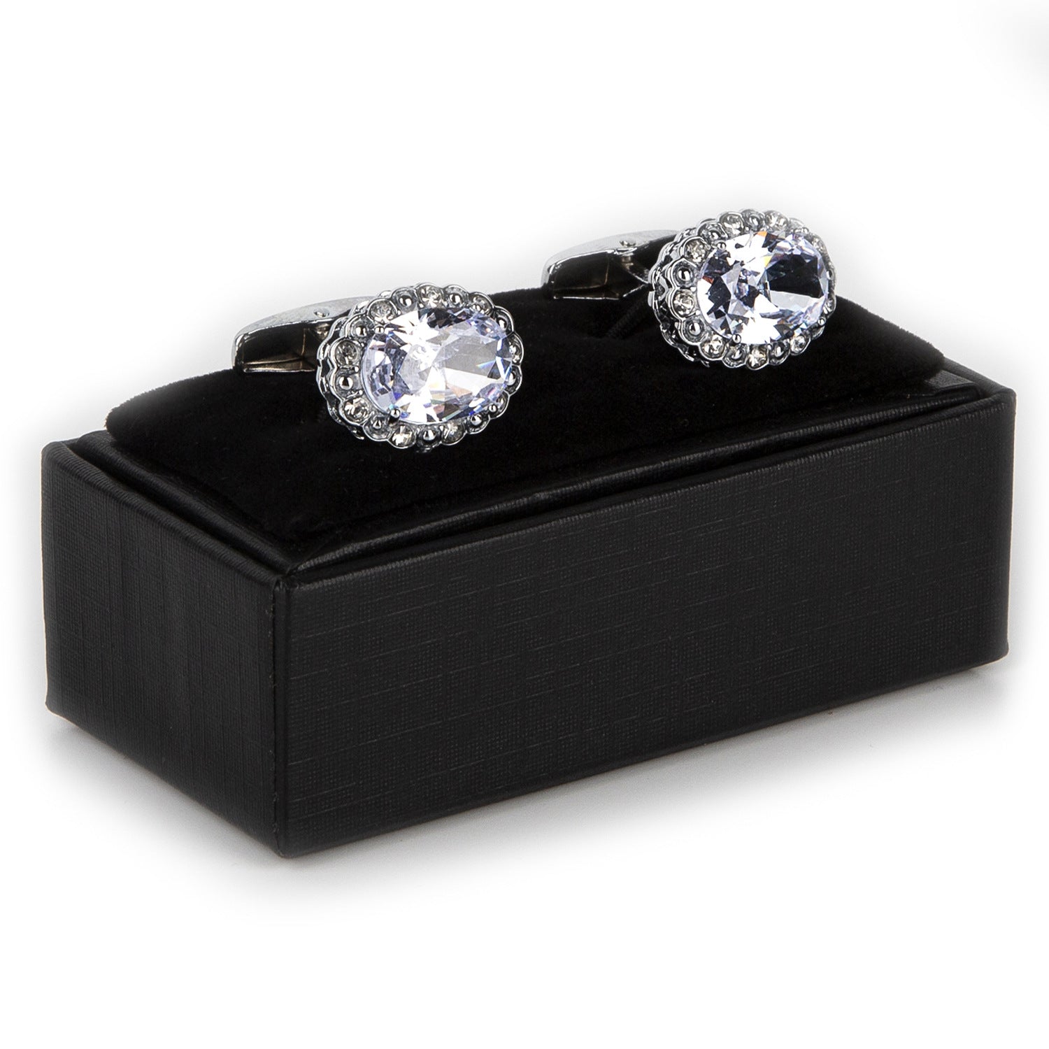 Oval Diamond-encrusted Cufflinks In Sterling Silver