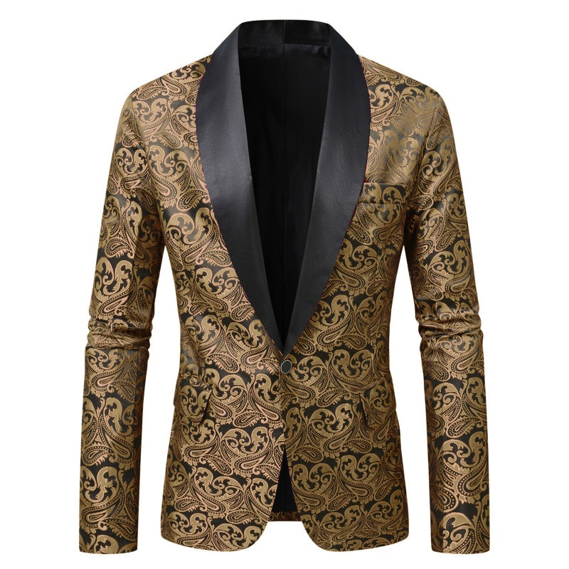 Gold Jacquard Shawl Lapel Jacket