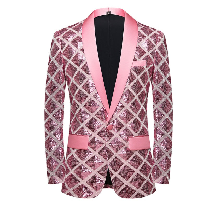 Pink Sequins Shawl Lapel Blazer
