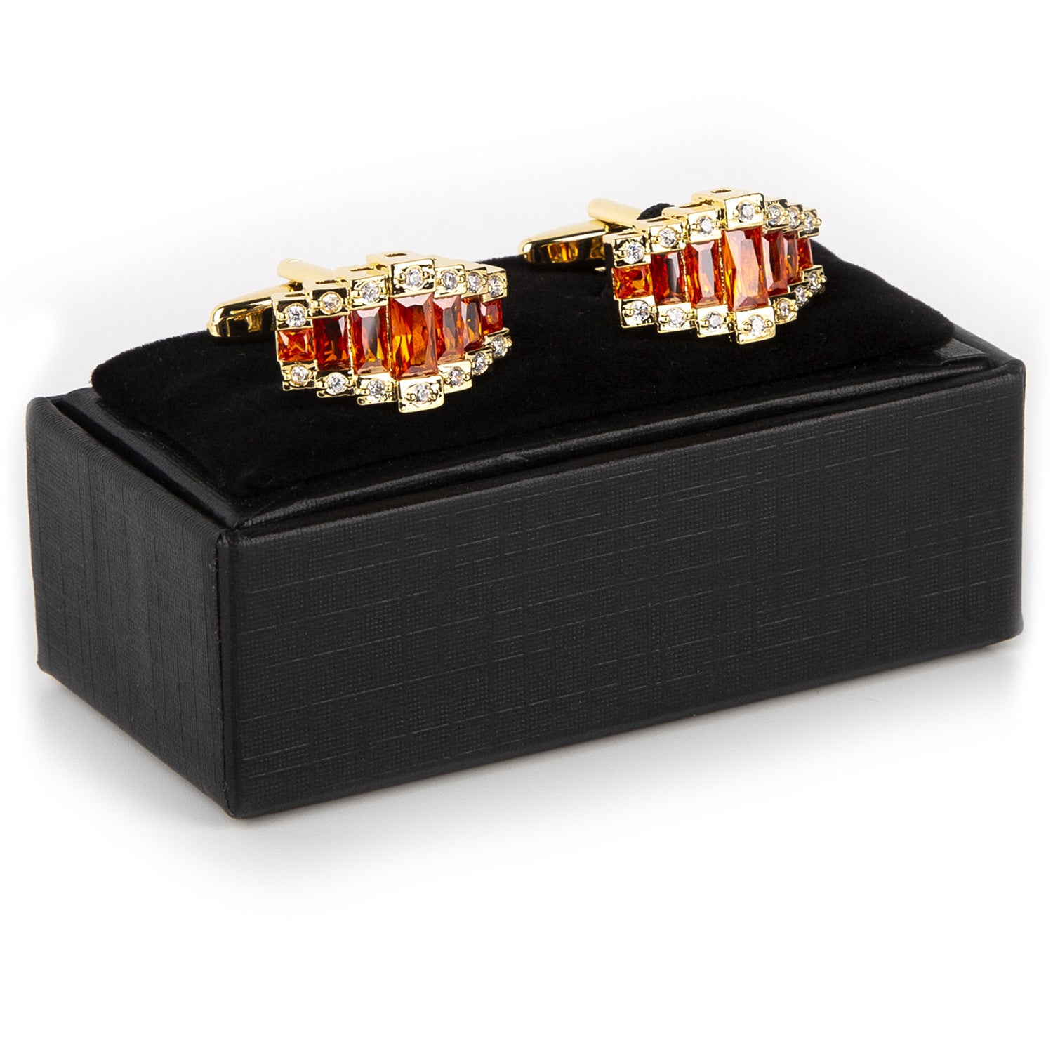 Artistic Orange-red Gradient Gemstone And Diamond Cufflinks