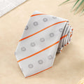 Light Gray Jacquard Tie With Orange Stripe