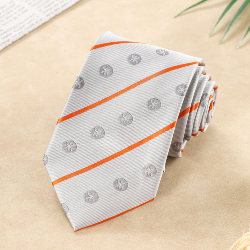 Light Gray Jacquard Tie With Orange Stripe