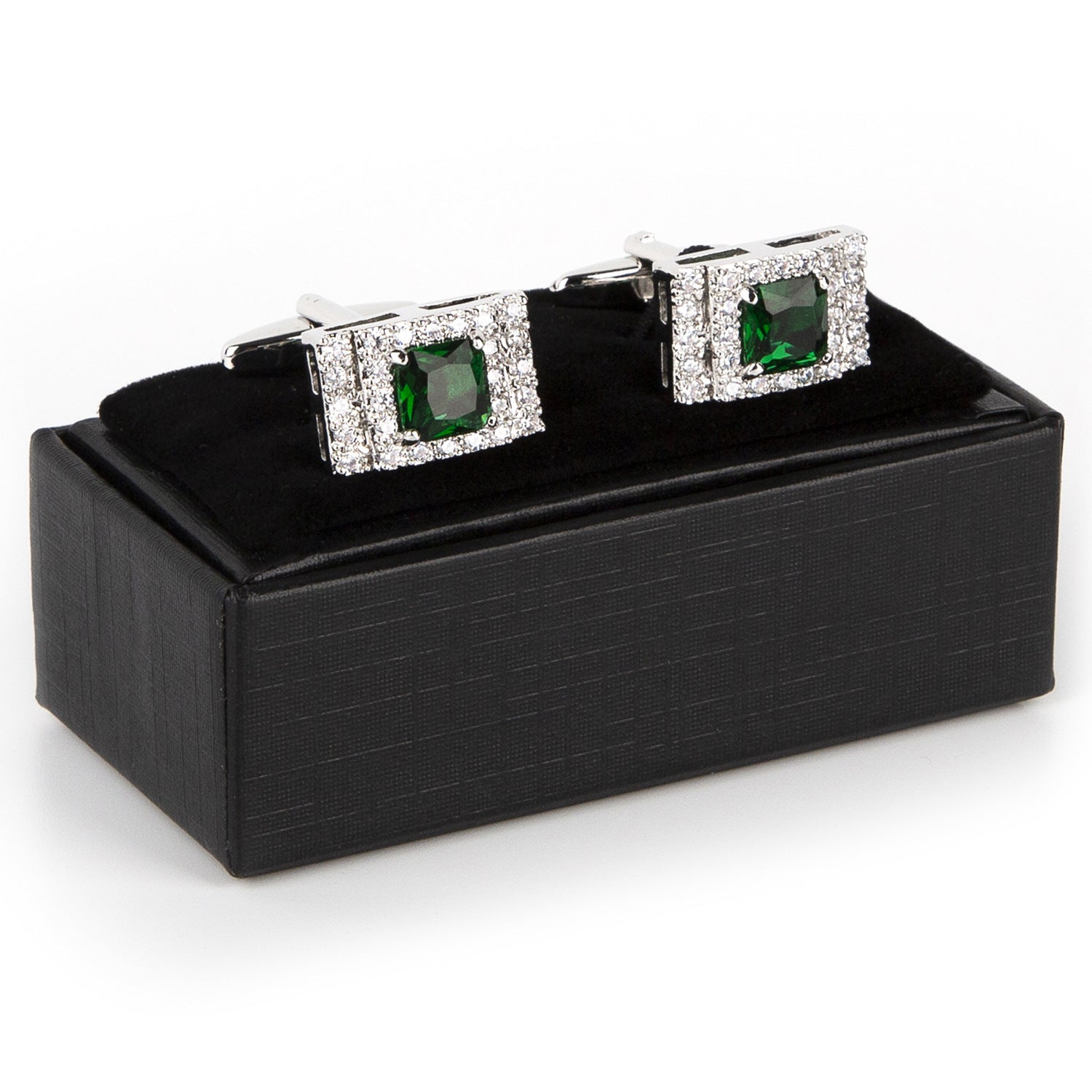 Green Crystal Diamond-encrusted Cufflinks