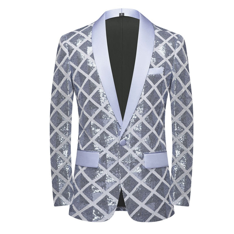 Silver Sequins Shawl Lapel Blazer