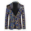 Royal Blue And Gold Sequins Peaked Lapel Blazer