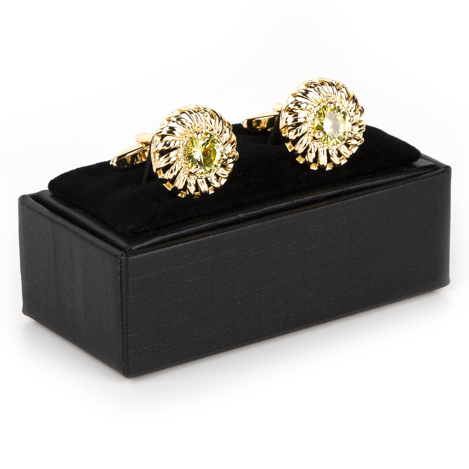 Golden Sunflower-shaped Crystal Cufflinks