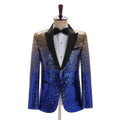 Blue And Gold Sequins Peaked Lapel Jacket