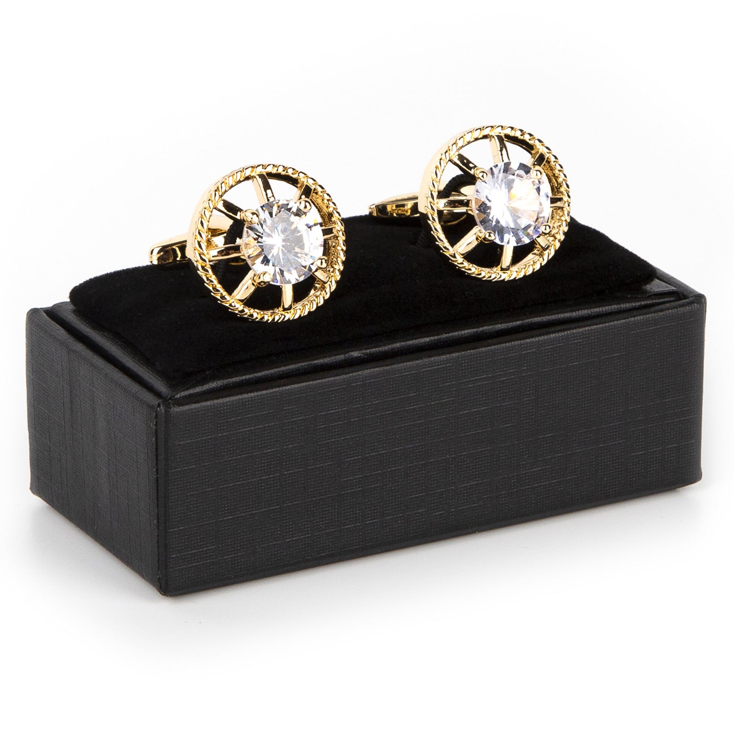 Unique Ship's Wheel-shaped Diamond-encrusted Cufflinks