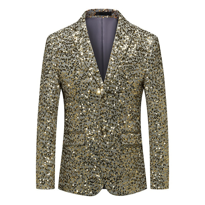 Gold Sequins Notched Lapel Blazer