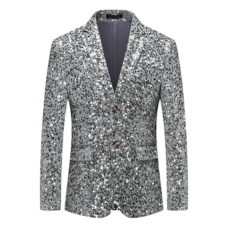 Silver Sequins Notched Lapel Blazer
