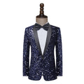 Dark Blue Sequins Shawl Lapel Blazer