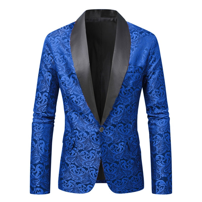 Blue Jacquard Shawl Lapel Jacket