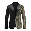 Black Notched Lapel Jacket With Gold Wave Sequins