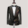 Black Peaked Lapel Blazer With Gold Sequins