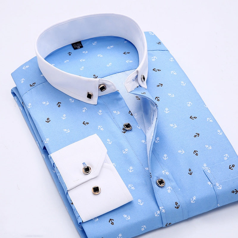 Sky Blue Jacquard Shirt For Men