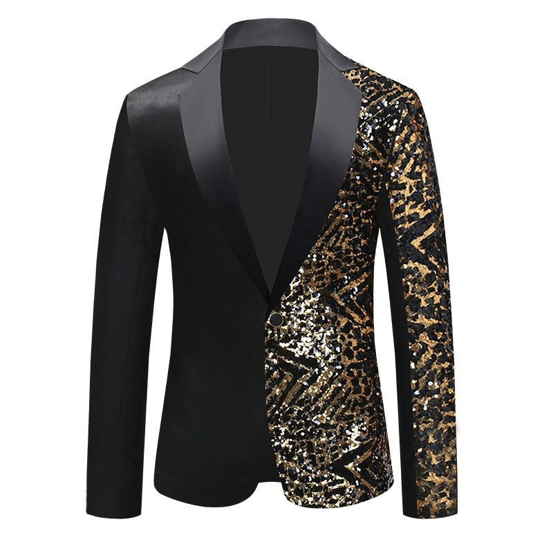 Black Notched Lapel Jacket With Gold Sequins