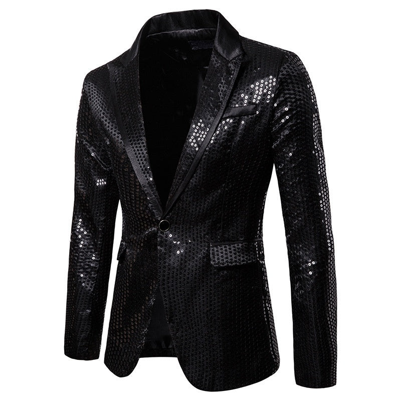 Black Sequins Notched Lapel Jacket