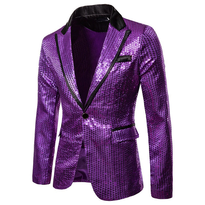 Purple Sequins Notched Lapel Jacket