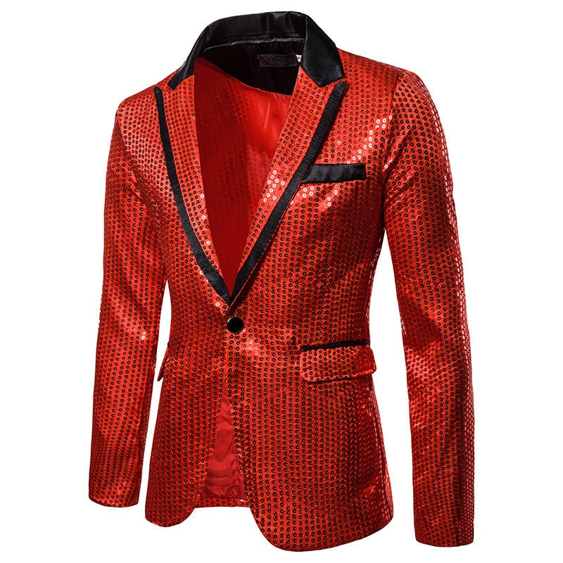 Red Sequins Notched Lapel Jacket