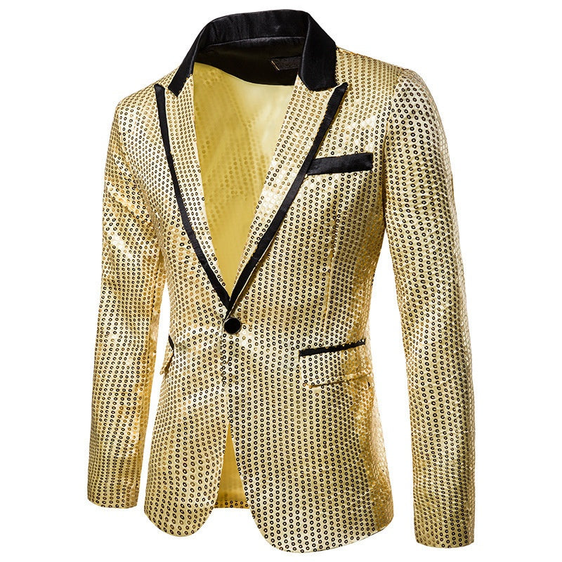 Light Yellow Sequins Peaked Lapel Jacket