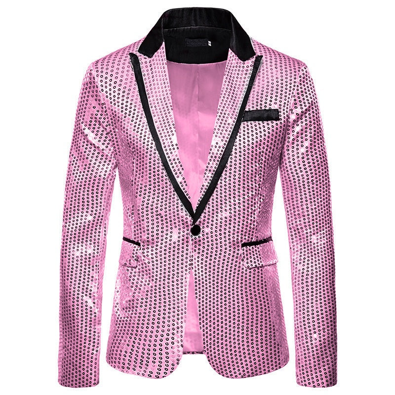 Pink Sequins Notched Lapel Jacket