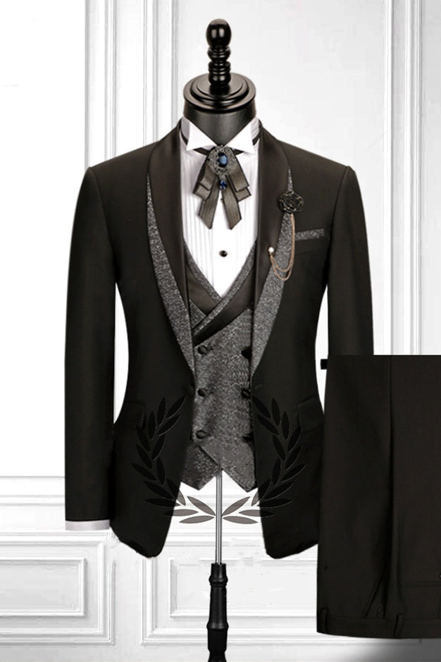 Generous Black 3 Pieces Shawl Lapel Prom Suits With Double Breasted Vest
