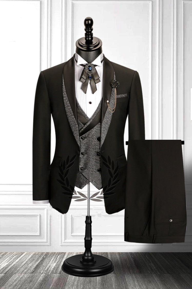 Generous Black 3 Pieces Shawl Lapel Prom Suits With Double Breasted Vest
