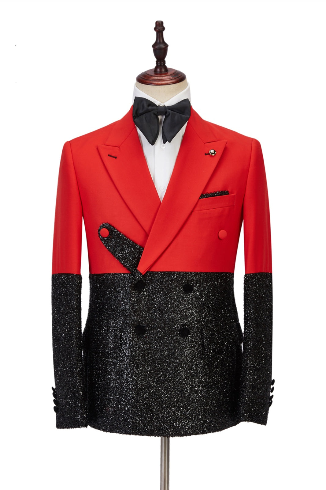 Fashion Red And Black Double Breasted Men's Prom Suits