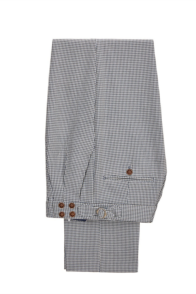 Fashion Black-and-White Plaid Slim Fit 3 Piece Men's Suit with Blue Waistcoat