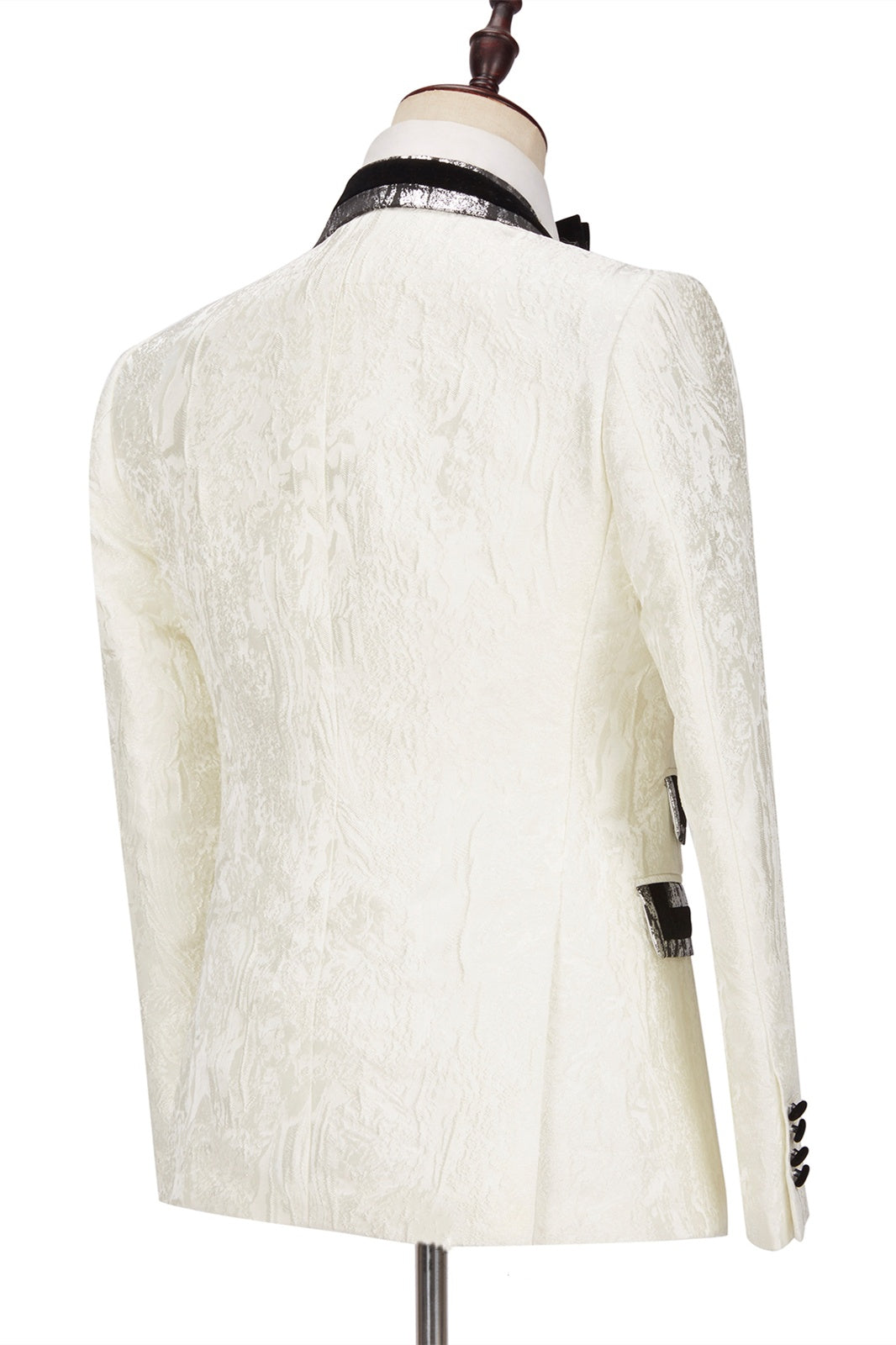 Newest White Jacquard Double Breasted Prom Suits With Sparkle Silver Gray Lapel