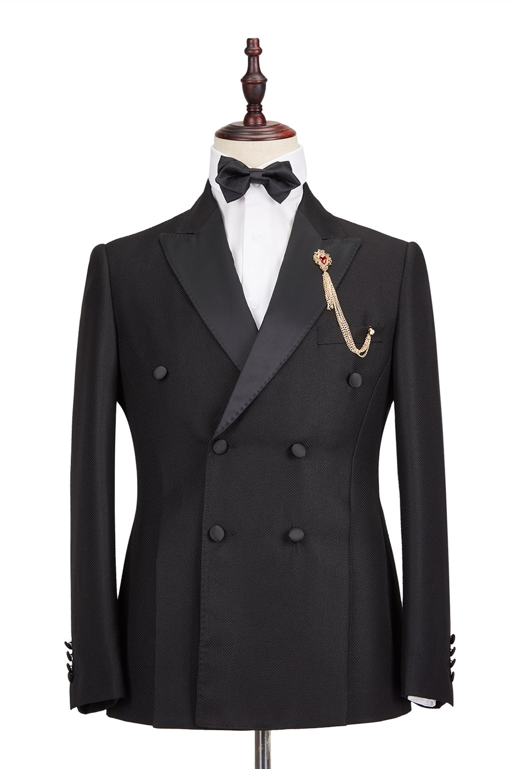 Formal Black Double Breasted Peaked Lapel Men's Business Suits