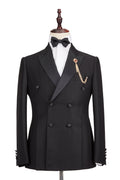 Formal Black Double Breasted Peaked Lapel Men's Business Suits