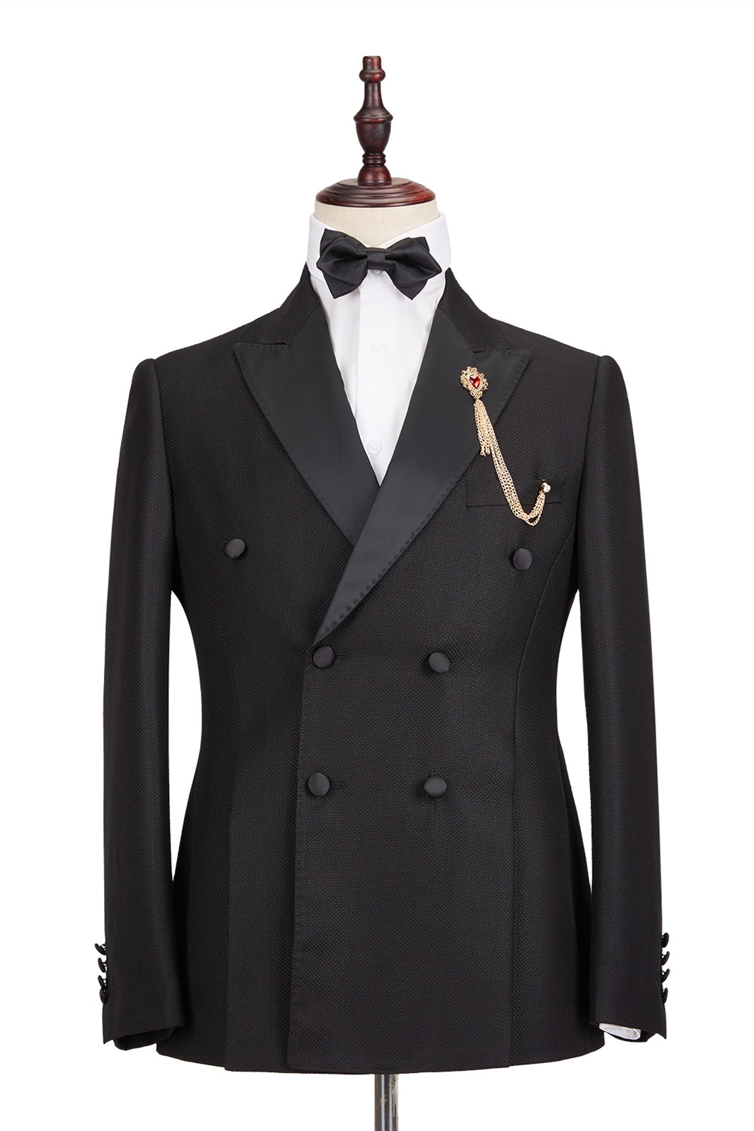 Formal Black Double Breasted Peaked Lapel Men's Business Suits
