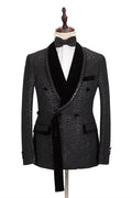 Bespoke Black Jacquard Double Breasted Prom Men Suits