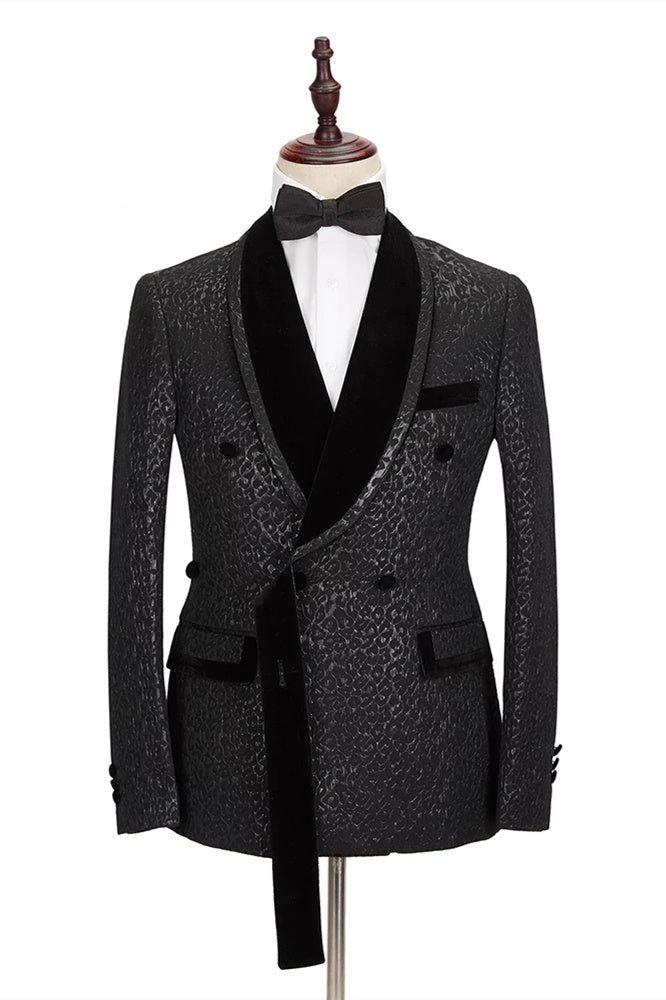 Bespoke Black Jacquard Double Breasted Prom Men Suits