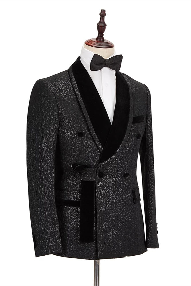 Bespoke Black Jacquard Double Breasted Prom Men Suits
