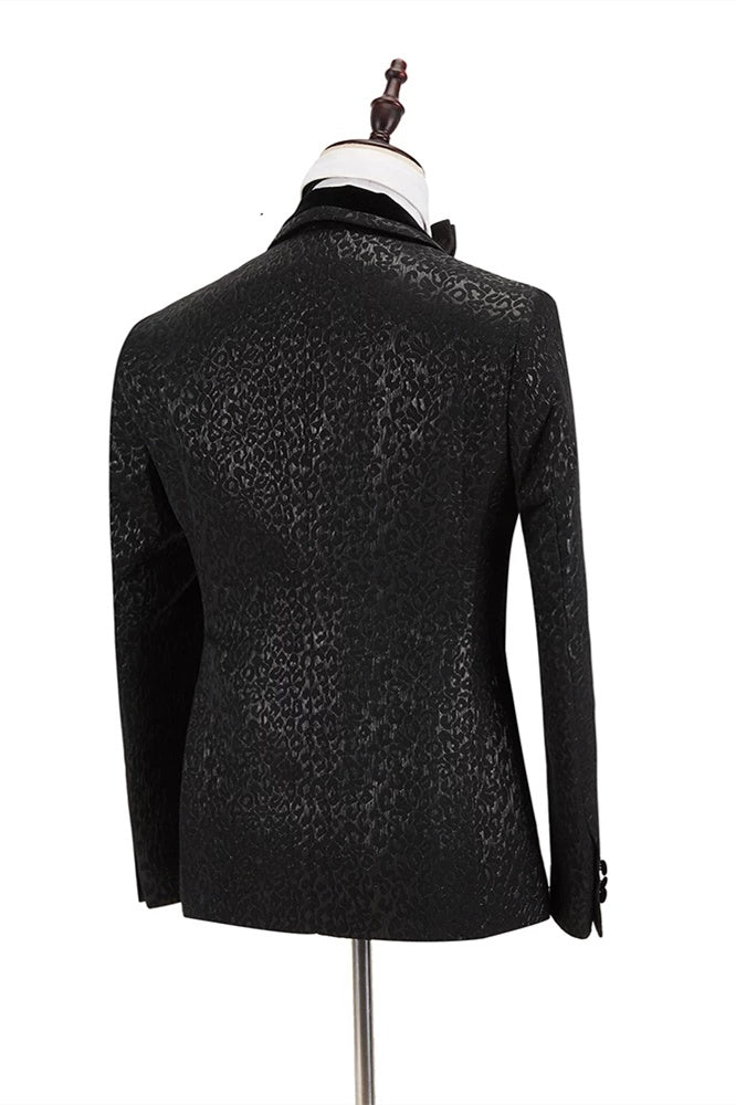 Bespoke Black Jacquard Double Breasted Prom Men Suits