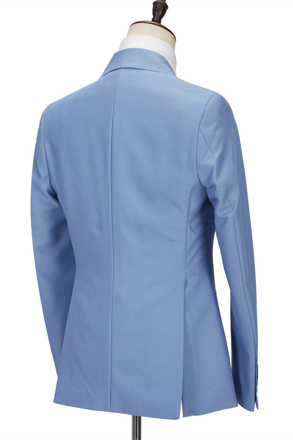 Trendy Sky Blue Three Pieces Best Fitted Prom Suits With Vest