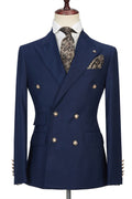 Classic Navy Blue Double Breasted Slim Fit Business Suits