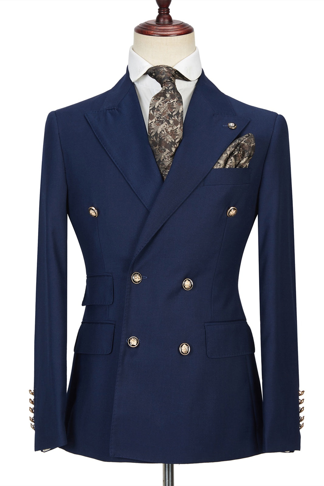 Classic Navy Blue Double Breasted Slim Fit Business Suits