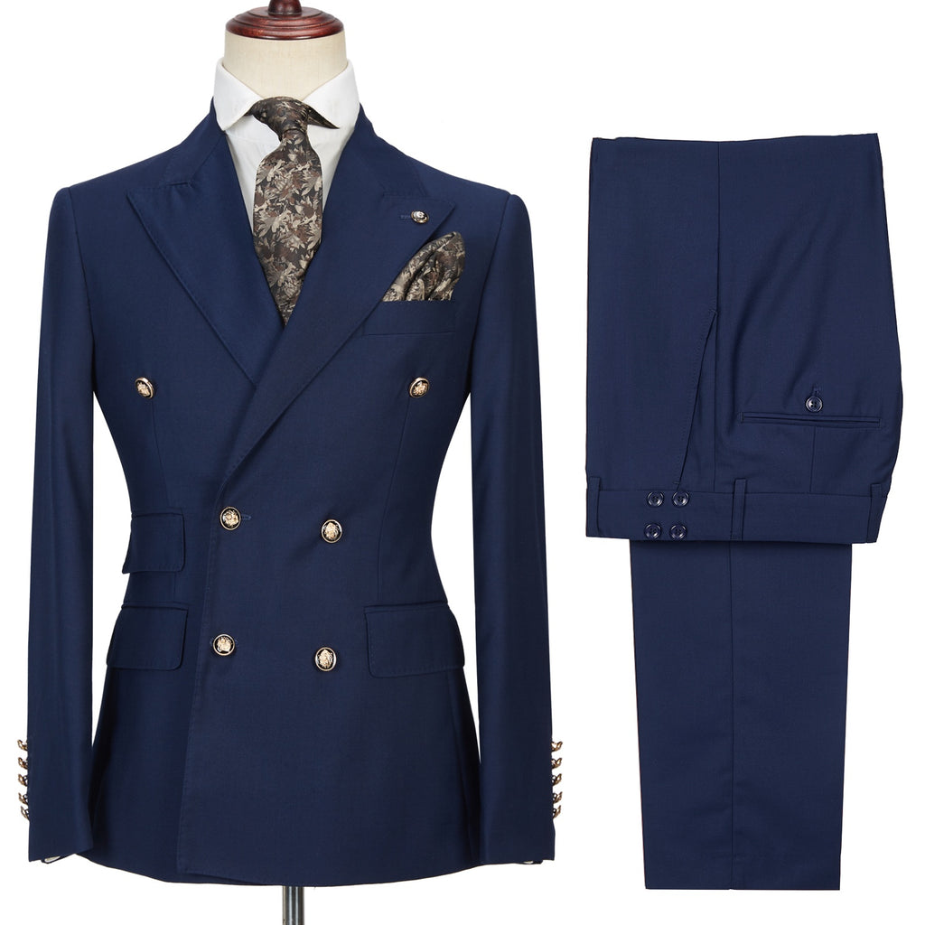 Classic Navy Blue Double Breasted Slim Fit Business Suits