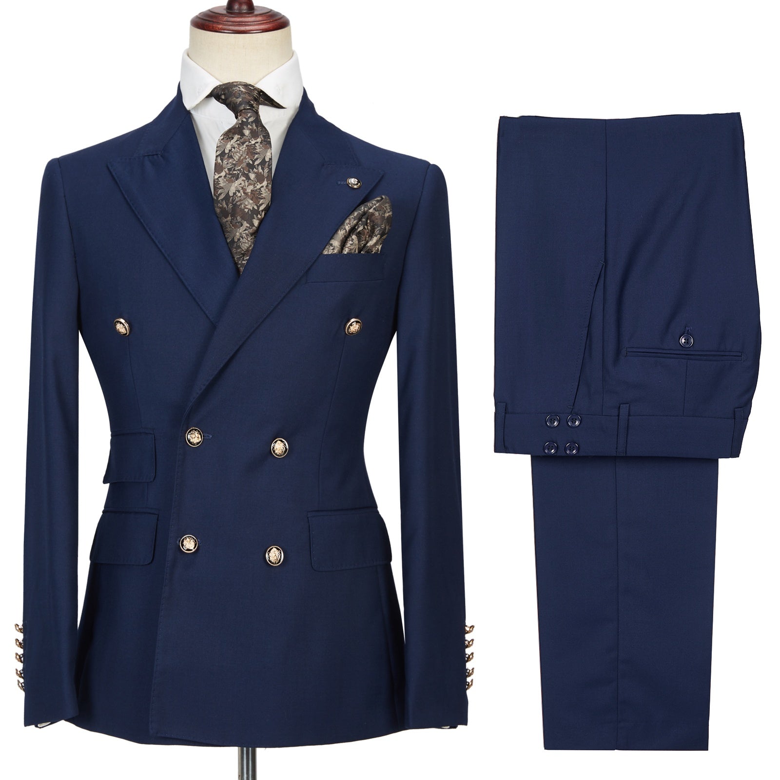 Classic Navy Blue Double Breasted Slim Fit Business Suits