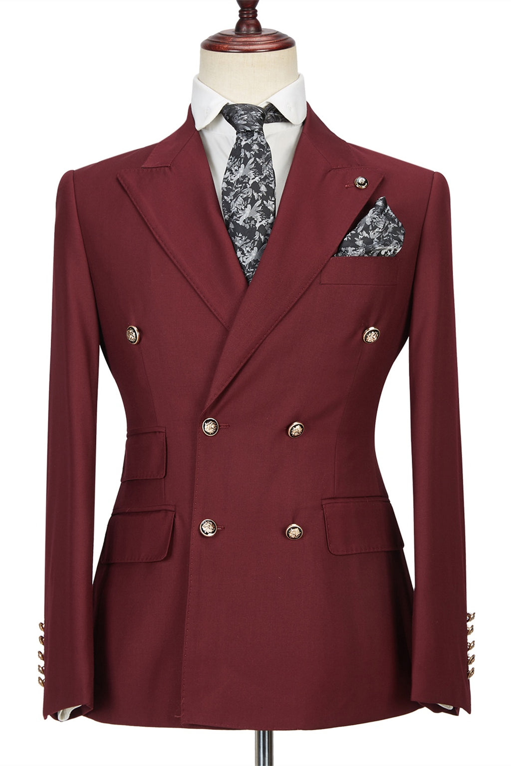 Generous Burgundy Double Breasted Peaked Lapel Prom Suits