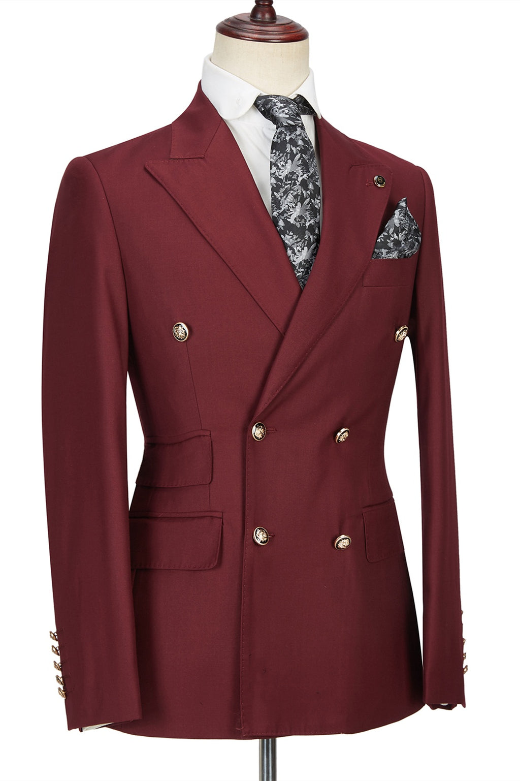 Generous Burgundy Double Breasted Peaked Lapel Prom Suits