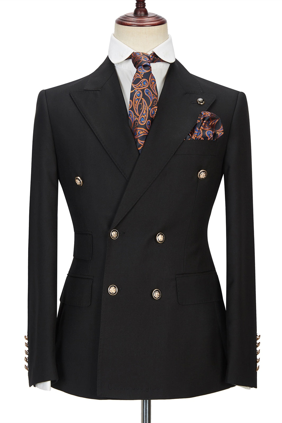 Formal Black Double Breasted Peaked Lapel Business Suits