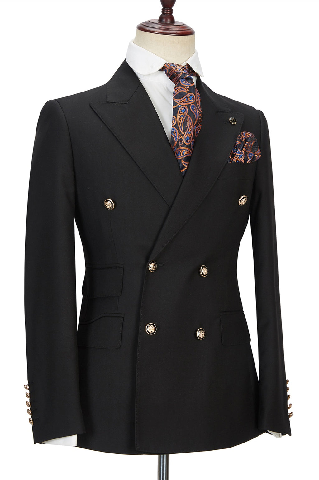 Formal Black Double Breasted Peaked Lapel Business Suits