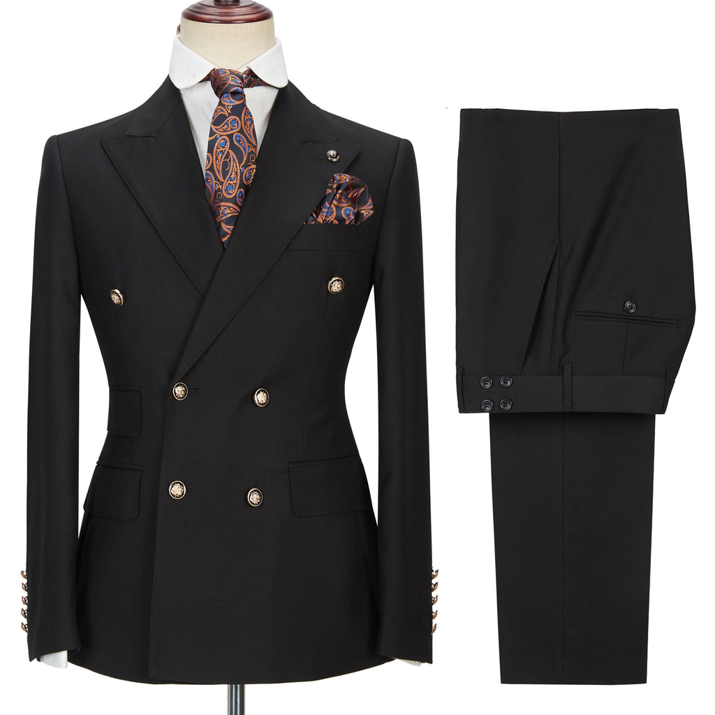 Formal Black Double Breasted Peaked Lapel Business Suits