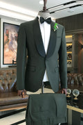 Mild Dark Green Shawl Lapel Wedding Men Suits