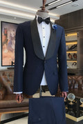 Chic Navy Blue Shawl Lapel Wedding Men Suits