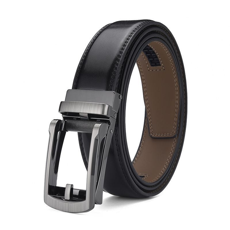 Black Genuine Leather Automatic Buckle Belt
